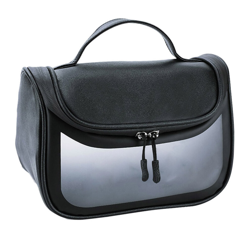 Solustre Black 1Pc Pu Makeup Bag Portable Toiletry Organizer With Hanging Hook