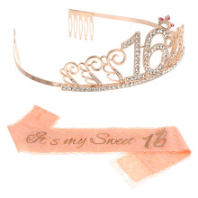 2Pcs Assorted Color Birthday Sash and Crown Hair Band for Girls