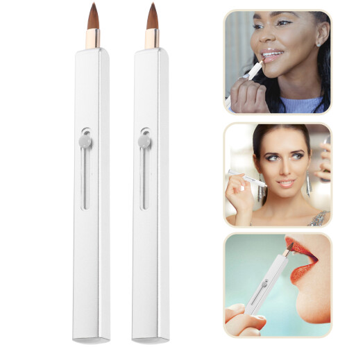 2Pcs White Lip Applicator Retractable Soft Makeup Brush for Women 2