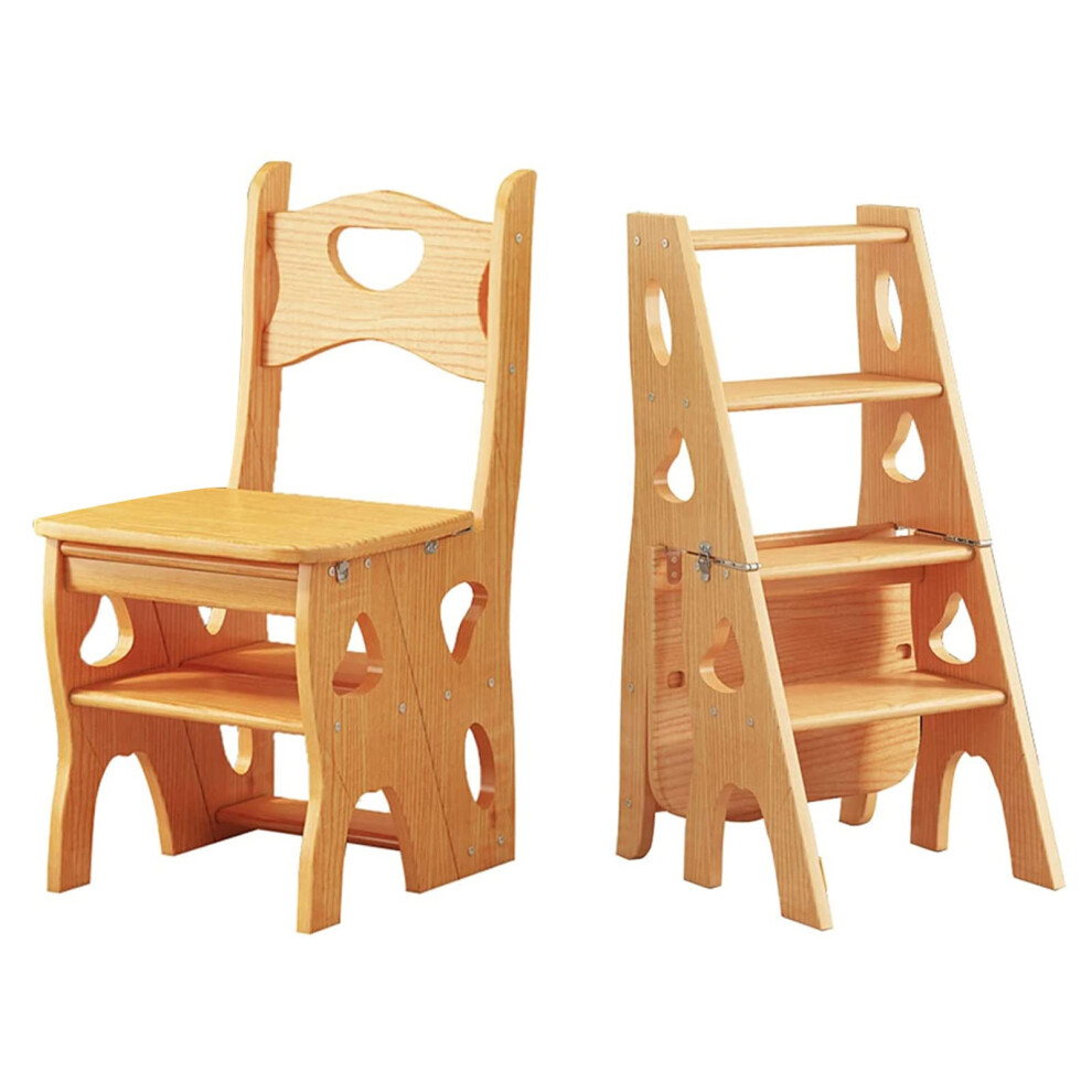 Wooden Folding Ladder Chair 4Step Convertible Step Stool With Back Support For Home And Office 9070919561894