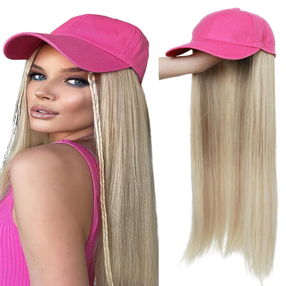 Golden Blonde Baseball Cap Wig Hat with 22 Inch Wavy Synthetic Hair Extensions for Women
