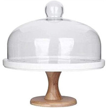 Cake Stand Set with Sturdy Wooden Base, Elegant Ceramic Dessert Plates for Parties and Banquets