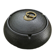 Ceramic Ashtray with Lid Windproof for Indoor Outdoor Use, 3 Cigarette Holders, Black