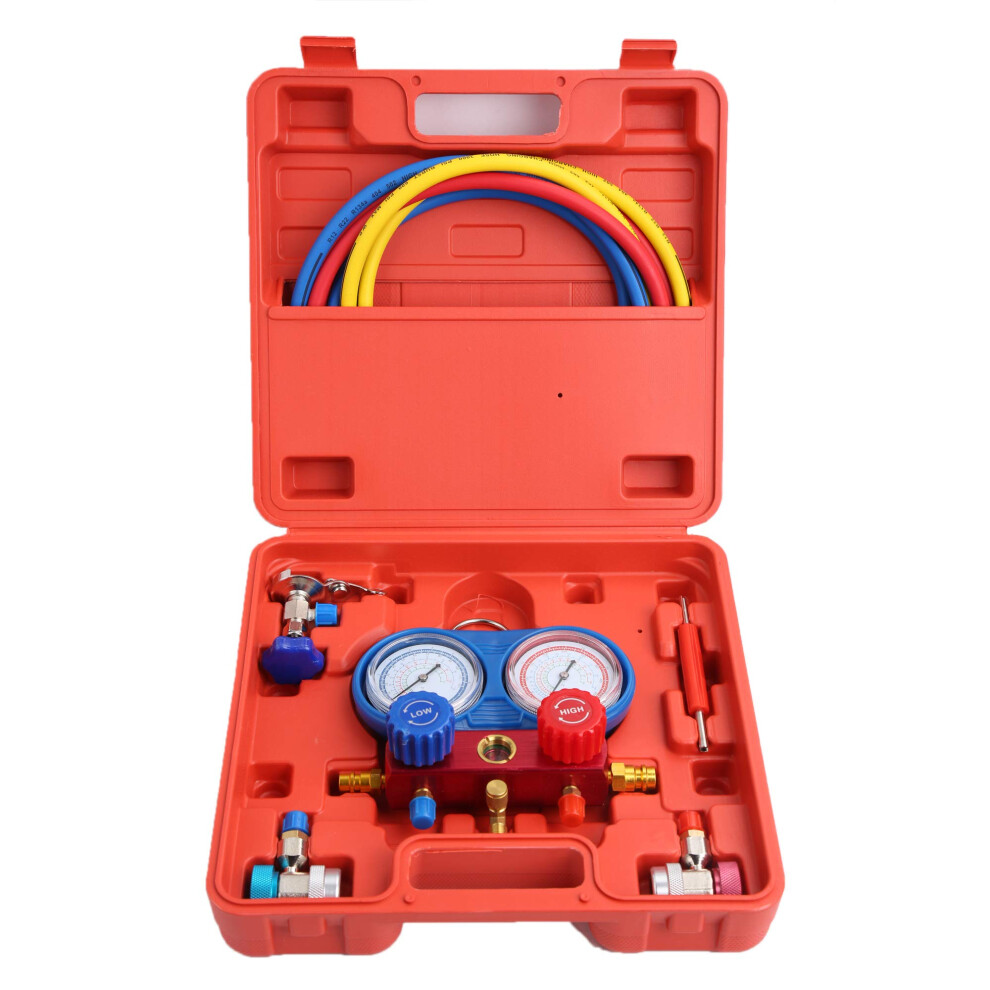 Ac Manifold Gauge Set R134a R22 R12 Hvac Charging Kit With Brass Adaptors And Colorcoded Hoses 9070919563027