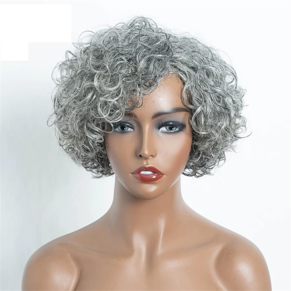 Unisex Silver Brazilian Remy Human Hair Wig Short Water Wave Bob Glueless Lace Front Natural Hairline