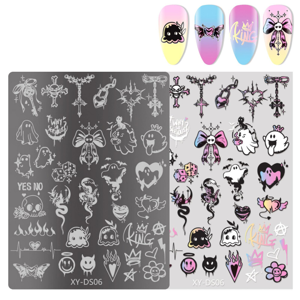 Nail Stamping Plate for Precise French Tips with Floral and Butterfly Designs, Reusable Template Tool