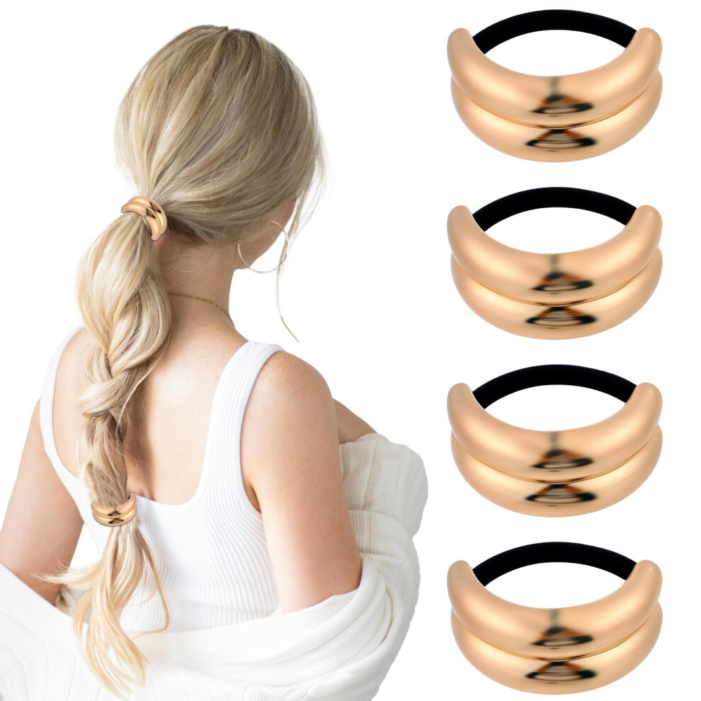 Gold Hair Ties Set of 4 with Secure DoubleLayer Ponytail Cuff for Thick Hair Elegant Styling