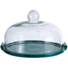 Ceramic Cake Stand with Glass Dome, Double Handle Serving Tray for Cheese, Pastry and Sandwich