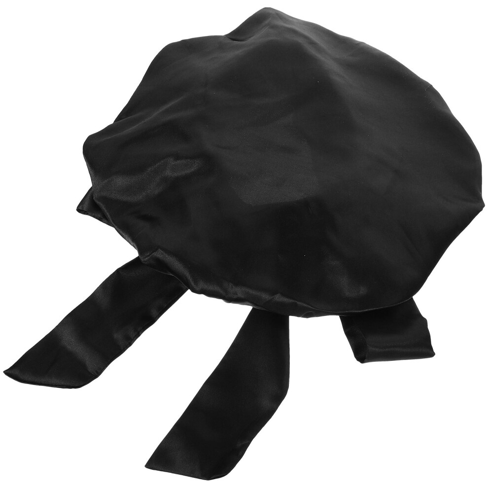 Inoomp Black Satin Bonnet With Elastic Band Reusable Sleep Cap For Sauna