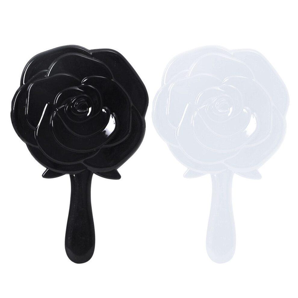 Vaguelly White 2Pcs Portable Vanity Mirror Abs Rose Shape Mini Cosmetic Mirror