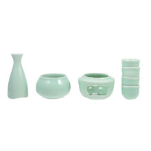 1Set Green Ceramic Sake Serving Set with Warmer for Home and Guests