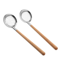 2pcs stainless steel hotpot ladle with wooden handle