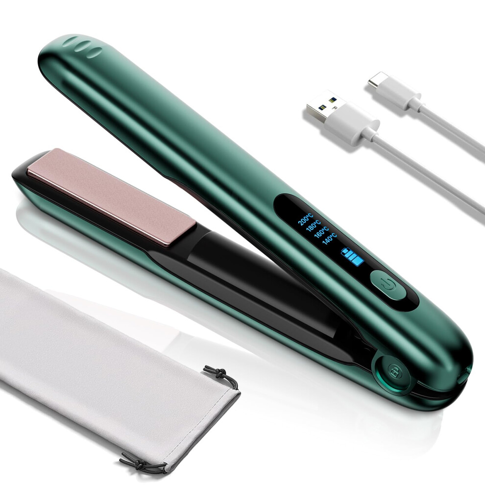 Cordless Hair Straightener 2 in 1 Curling Iron with Ceramic Panels USBC Rechargeable for Travel