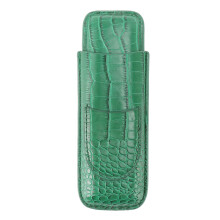 Leather Cigar Travel Case with Cedar Wood Lining, Elegant Crocodile Design and Cutter Pocket, Green