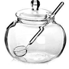 Glass Sugar Bowl with Lid Clear Crystal Candy Jar Elegant Design 9x6.5CM for Kitchen