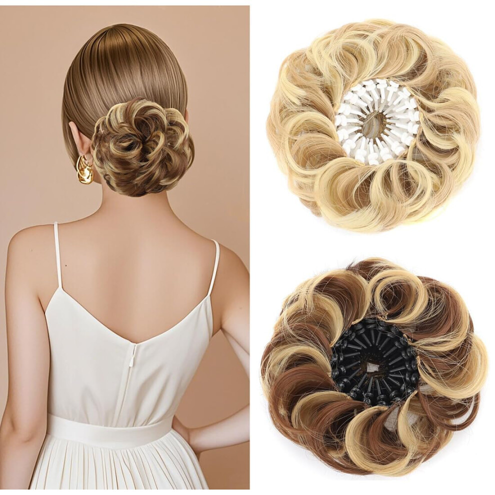 Unisex Black,Brown Clip In Bun Hairpiece With Adjustable Claw Clip, Heatresistant Synthetic Messy Chignon 4# Black Brown