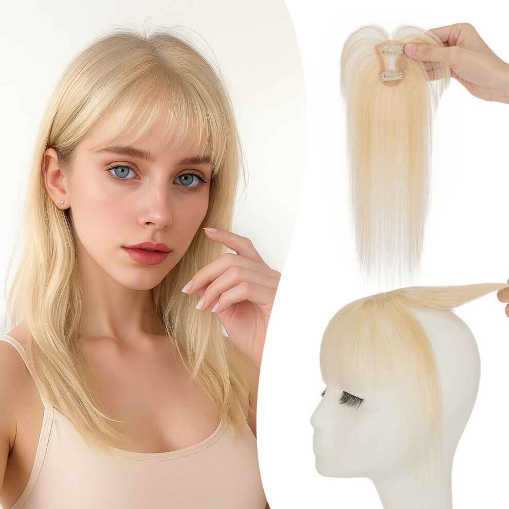 Unisex Light Blonde Clip In Bangs 100% Remy Human Hair Fringe Invisible 360 Blend 4X6 Wispy