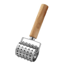 Stainless Steel Meat Tenderizer Roller with Ergonomic Wooden Handle for BBQ Steak