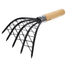 Stainless Steel Clam Digging Rake with Net Bag, Ergonomic Wood Handle for Beach Shellfish