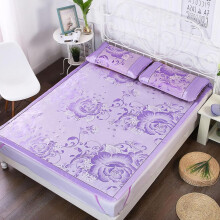 Cooling Bamboo Bed Mat with Pillowcase, Foldable Ice Silk Summer Sleeping Mat, NonSlip Purple 200x220cm