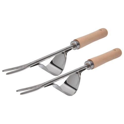 2Pcs Garden Hand Weeder Stainless Steel Rustproof Beech Handle Easy Weed Removal Tool