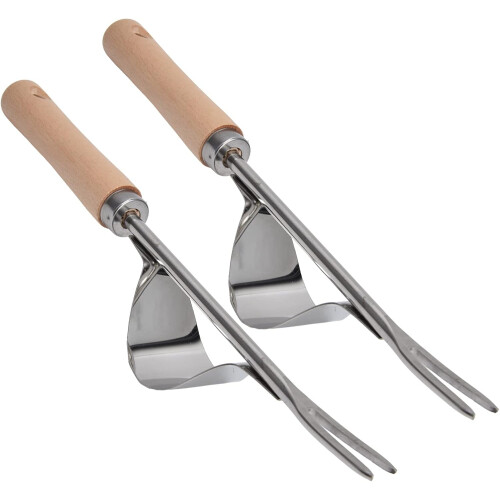 2Pcs Garden Hand Weeder Stainless Steel Rustproof Beech Handle Easy Weed Removal Tool 2
