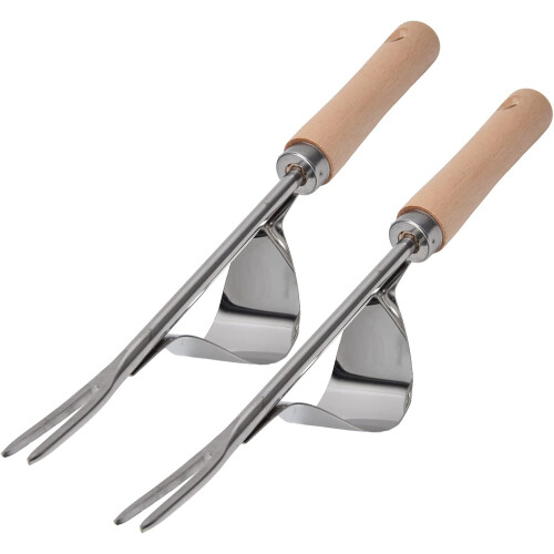 2Pcs Garden Hand Weeder Stainless Steel Rustproof Beech Handle Easy Weed Removal Tool 1