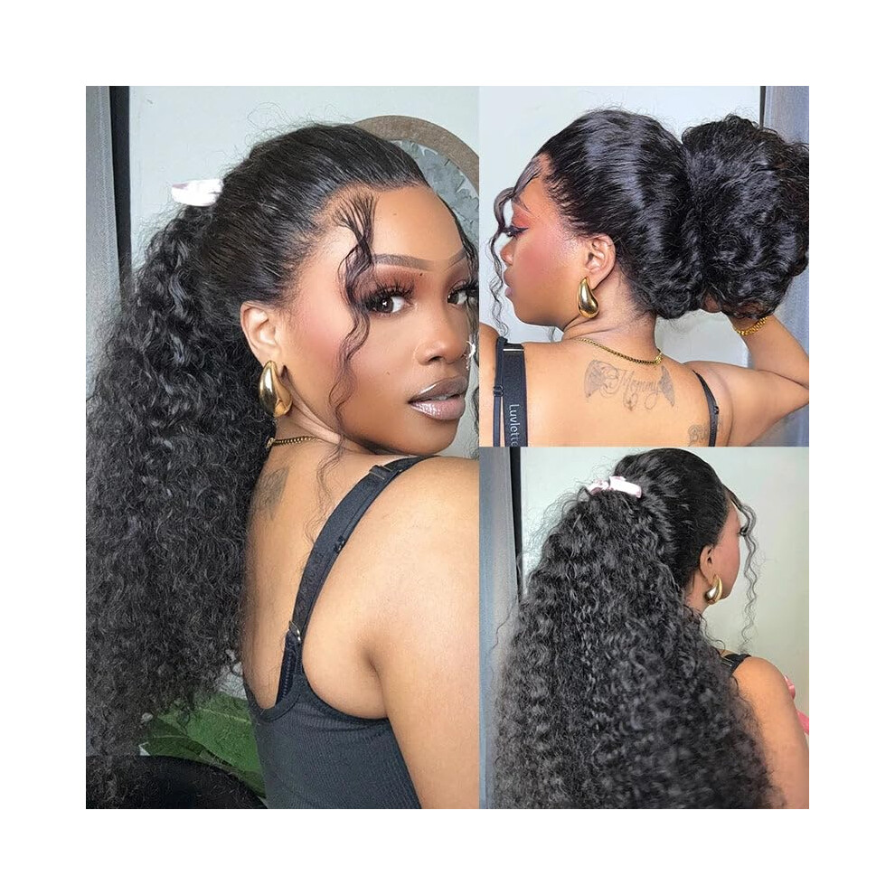 22 Inch 360 Lace Front Human Hair Wig Kinky Curly HD Transparent Lace 180 Density Natural Hairline