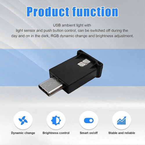 2 ΤΕΜ USB Type C LED Ambient Light, 8 Χρώματα RGB Dynamic Gradient Brightness Εσωτερική 2