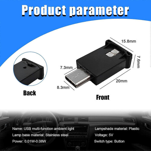 2 ΤΕΜ USB Type C LED Ambient Light, 8 Χρώματα RGB Dynamic Gradient Brightness Εσωτερική 1