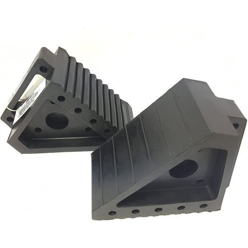 2Pcs Black Rubber Wheel Chock Durable Truck Parking Block with Handle 2