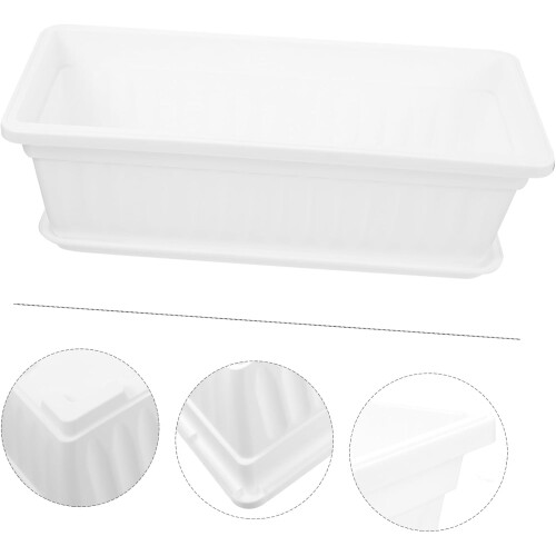 2pcs Rectangular Planter Box White Plastic Pots with Drainage Tray for Balcony and Home Gardening 2
