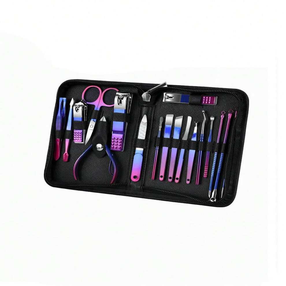 18 Piece Stainless Steel Nail Clippers Set for Manicure and Pedicure with Travel Case