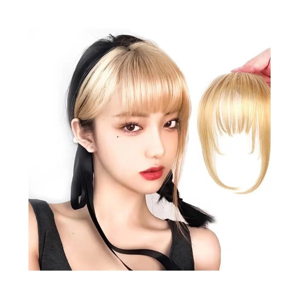 Unisex Golden Clip In French Bangs Synthetic Wig Hairpiece 30Cm Full Forehead Coverage Natural Shine