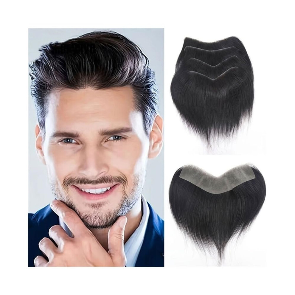 Unisex Men Toupee Human Hair Hairpiece With Full Pu Base And Invisible V Loop Frontal Hairline 16X3cm