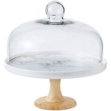 Cake Stand and Cake Box Set Ceramic Plate with Wooden Base Handle for Restaurant Display
