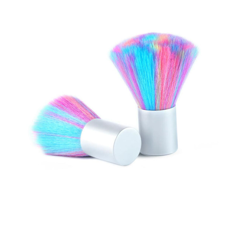 2PCS Short Handle Rainbow Nail Dust Brush Set for Manicure and Makeup with Soft Bristles