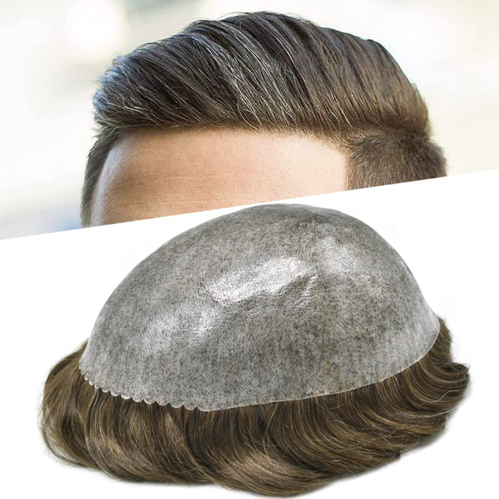 Unisex Brown Men's Hairpiece 0.1Mm Full Poly Skin Hair System 100% Human Hair Toupee 8X10 Medium