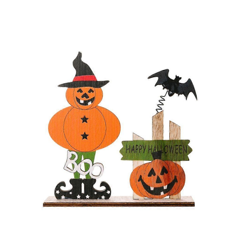 (As Show, A) Halloween Wooden Hanging Prop - Creepy Pumpkin / Skeleton On A Coiled Spring 5213747864094
