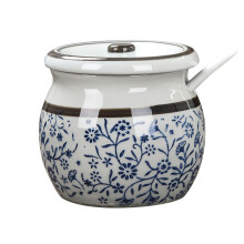Porcelain Sugar Bowl with Lid and Builtin Spoon for Kitchen Coffee and Tea Storage