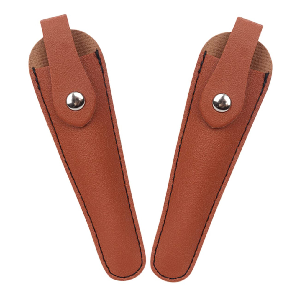 2pcs PU Leather Hairdressing Scissor Holder with Blade Protection, Brown Salon Tool Holster for Hairdressers