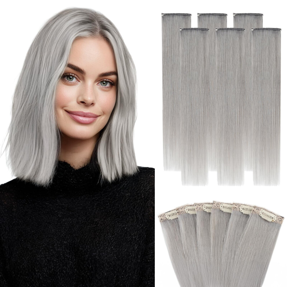 Unisex Silver,Grey Silver Grey 10 Inch Clip In Human Hair Extensions 6Pcs Real Remy Hairpieces For Volume Boost