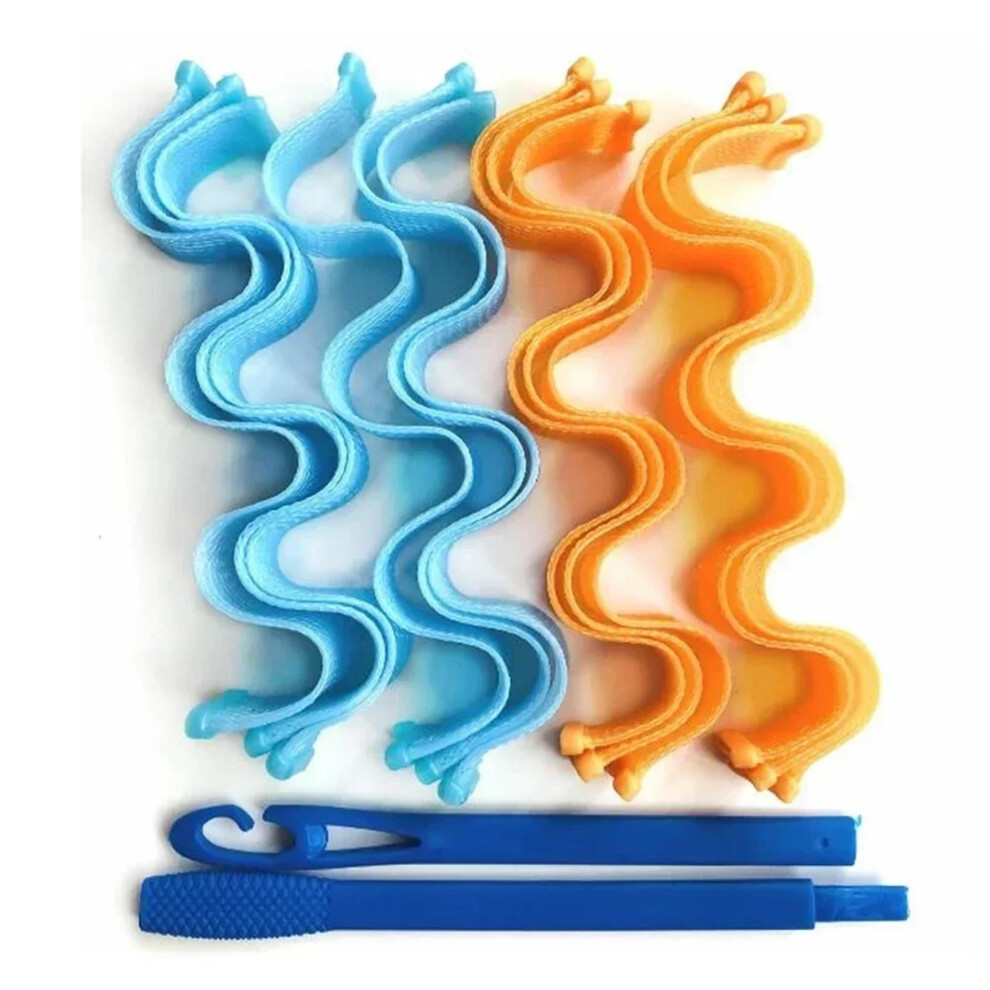 Blue/Orange 12Pcs Heatless Hair Curler No Heat Curling Rod 30Cm Spiral For Natural Waves And