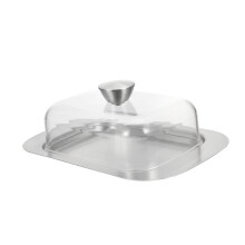 Butter Dish with Lid Stainless Steel Plate Clear Cover for Kitchen Butter Storage and Serving