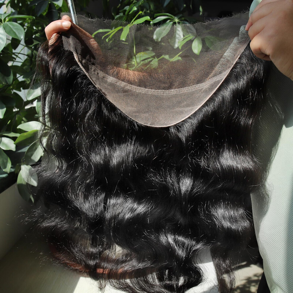 Unisex Body Wave 13X6 Hd Lace Frontal Wig, Preplucked Hairline Bleached Knots Human Hair 22 Inch
