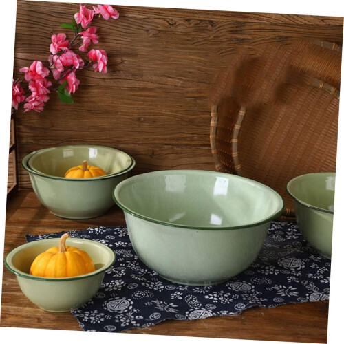 Large Vintage Enamel Bowl Thickened Deep Basin for Mixing Serving and Decorative Kitchen Use 2