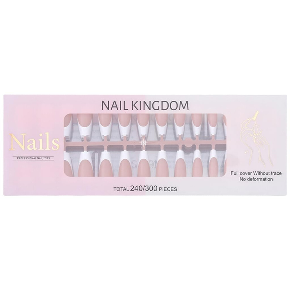 240pcs Short French Tip Press On Nails Full Stick On Artificial False Nails for Everyday Wear
