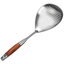 Large 304 Stainless Steel Skimmer Spoon with Wooden Handle for Frying, Hot Pot and Fast Drainage