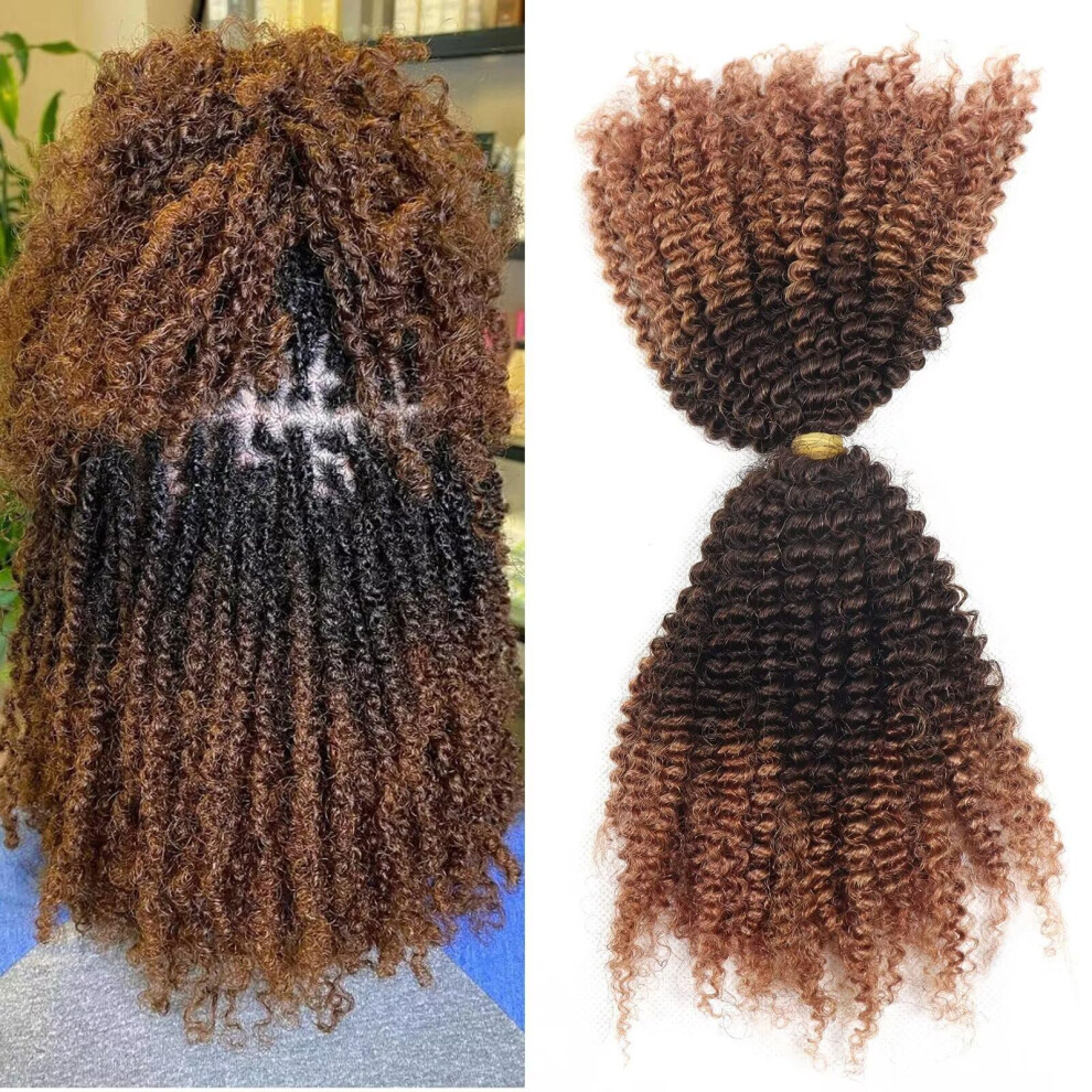 Unisex Afro Kinky Curly Human Hair Bulk For Braiding Locs Twists 18 Inch Ombre 30/4/30 Double Drawn