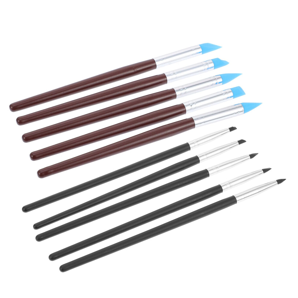 10pcs Nail Art Brush Set with Silicone Pens for Precise Detailing and Manicure Carving